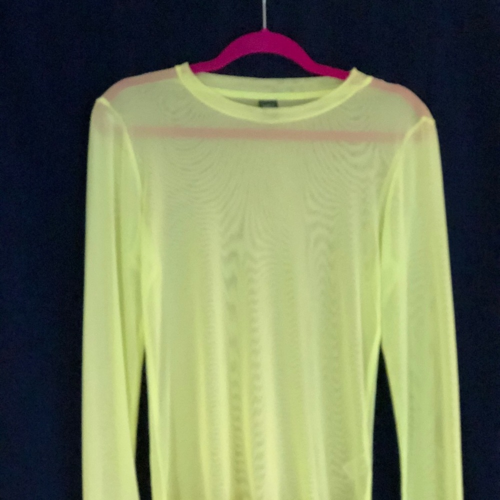 Women’s long  sleeve, sheer, lime green top.